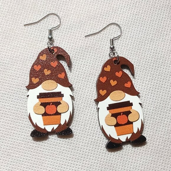 Moonbies Accessories Jewelry - Gnomes with Coffee Earrings, Cute Fall Gnomes Earrings, Autumn, Festive, Fun